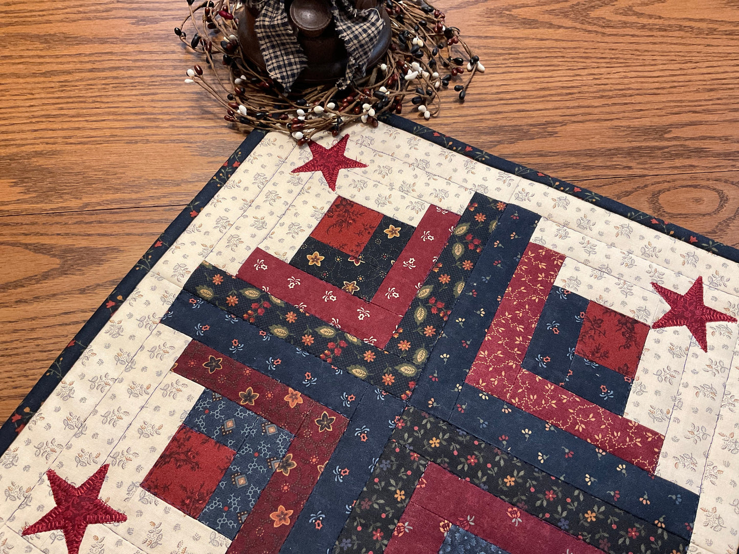 Americana Primitive Farmhouse Log Cabin Table Topper Item #1907