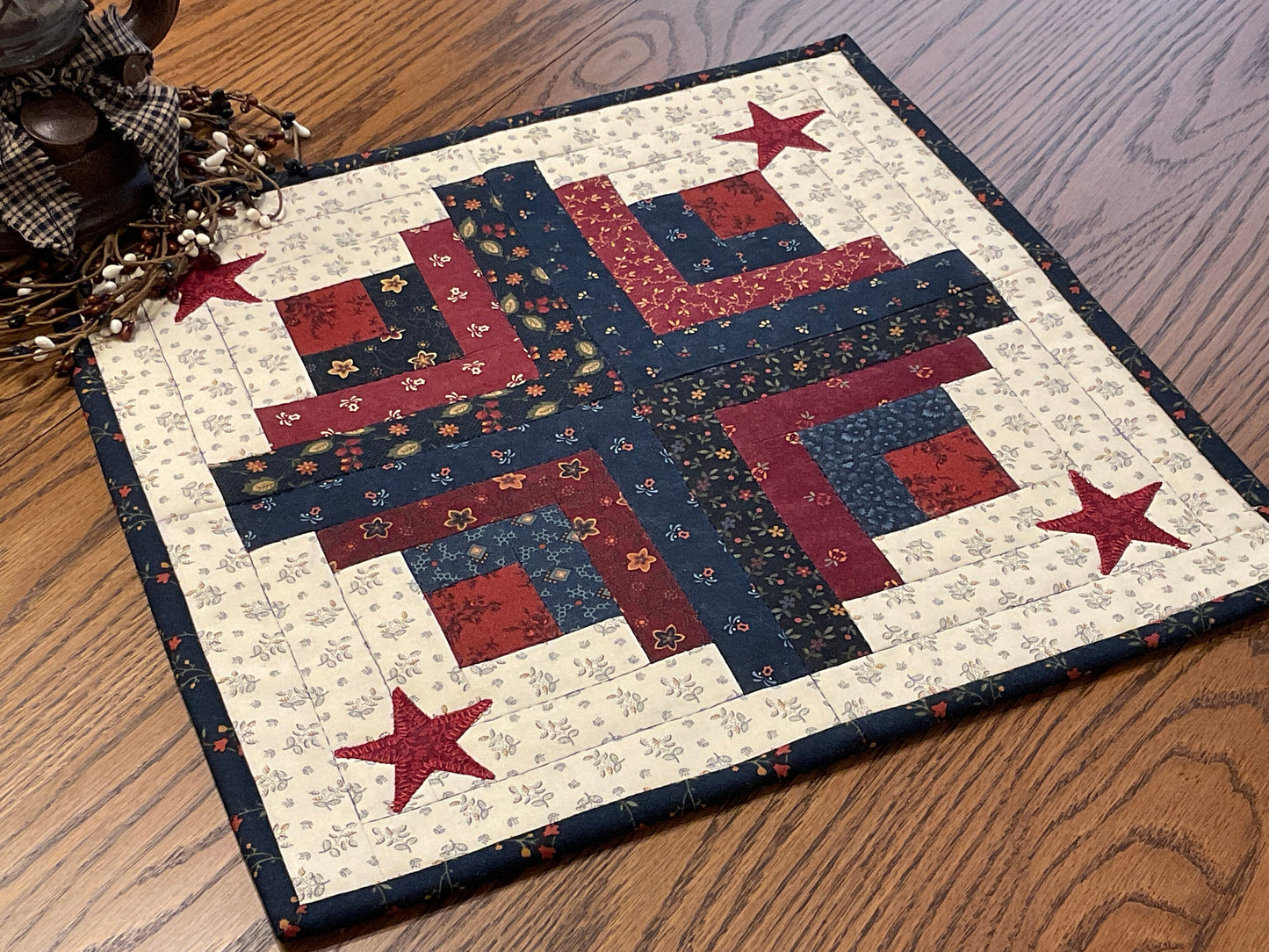 Americana Primitive Farmhouse Log Cabin Table Topper Item #1907