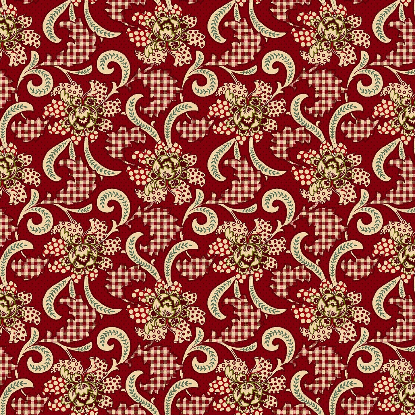 Garnets & Gingham by Kim Diehl Garnet Stylized Patterned Floral # 1347-88