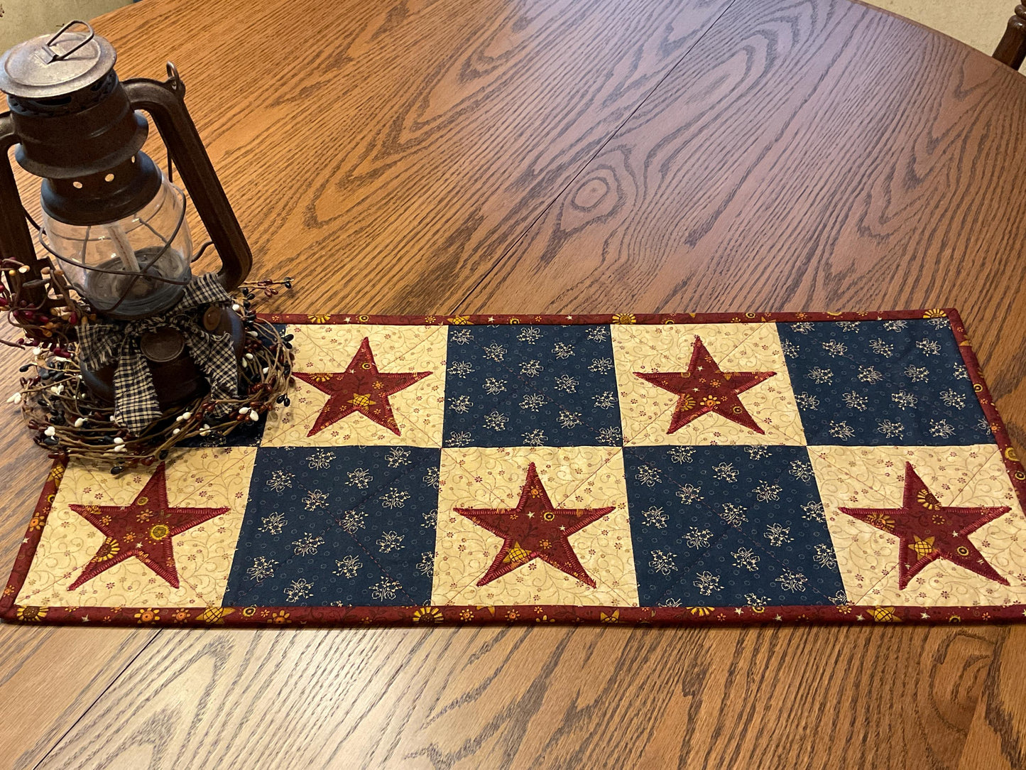 Primitive Farmhouse Americana Star Table Runner Item #1979