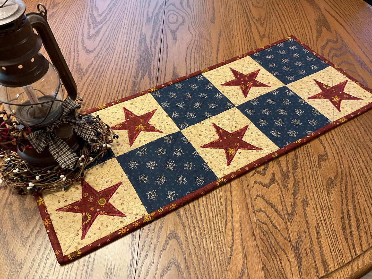 Primitive Farmhouse Americana Star Table Runner Item #1979