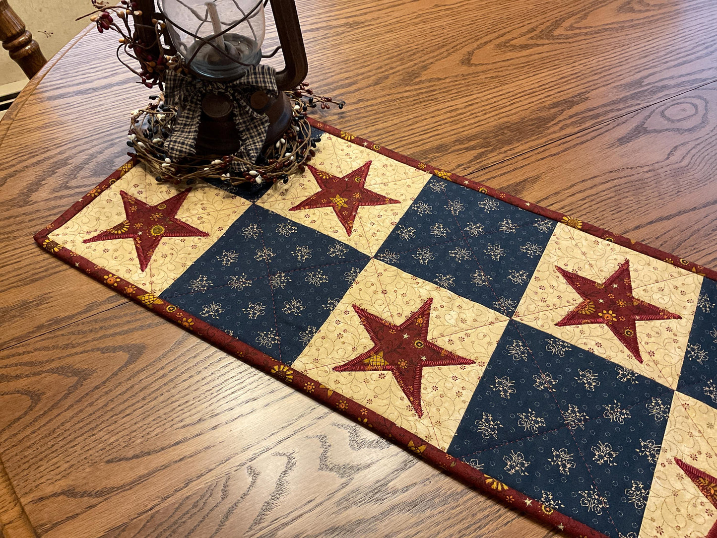 Primitive Farmhouse Americana Star Table Runner Item #1979