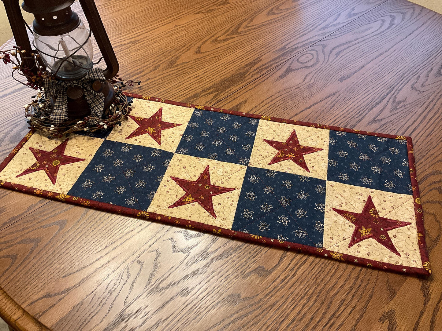 Primitive Farmhouse Americana Star Table Runner Item #1979