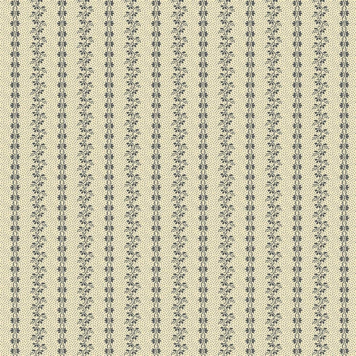 Prairie Dry Goods by Pam Buda Blue Gray Floral Stripe # R1761-BLUEGRAY