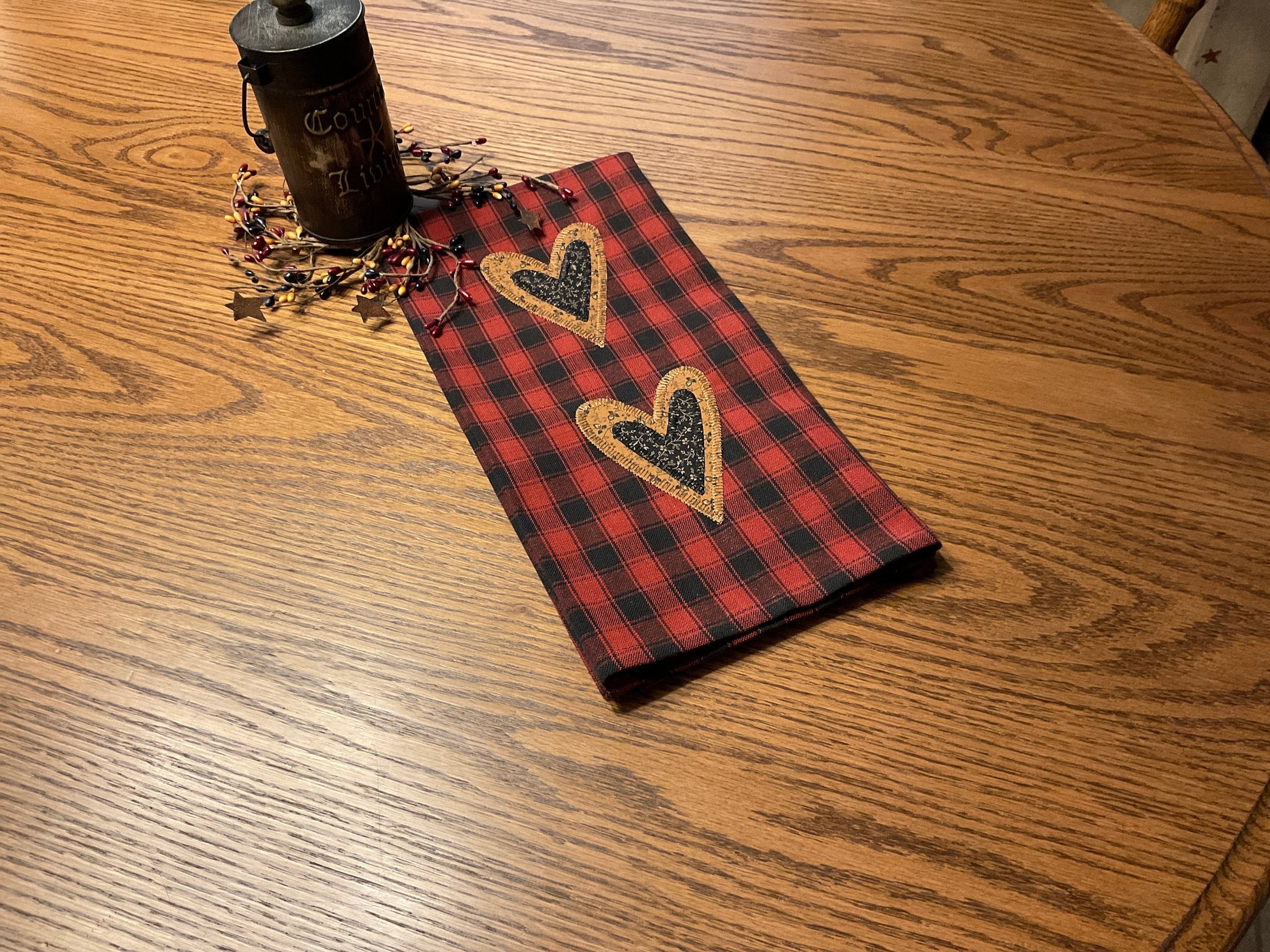 Primitive Farmhouse Valentine Heart Towel Item #1612