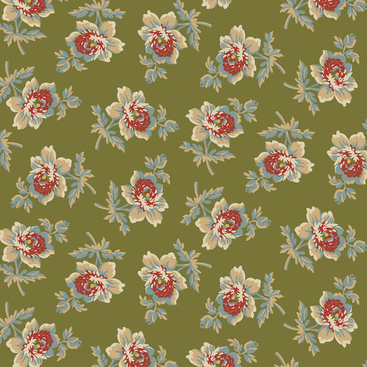 Golden Era by Paula Barnes Green Cabbage Rose # R220641-GREEN