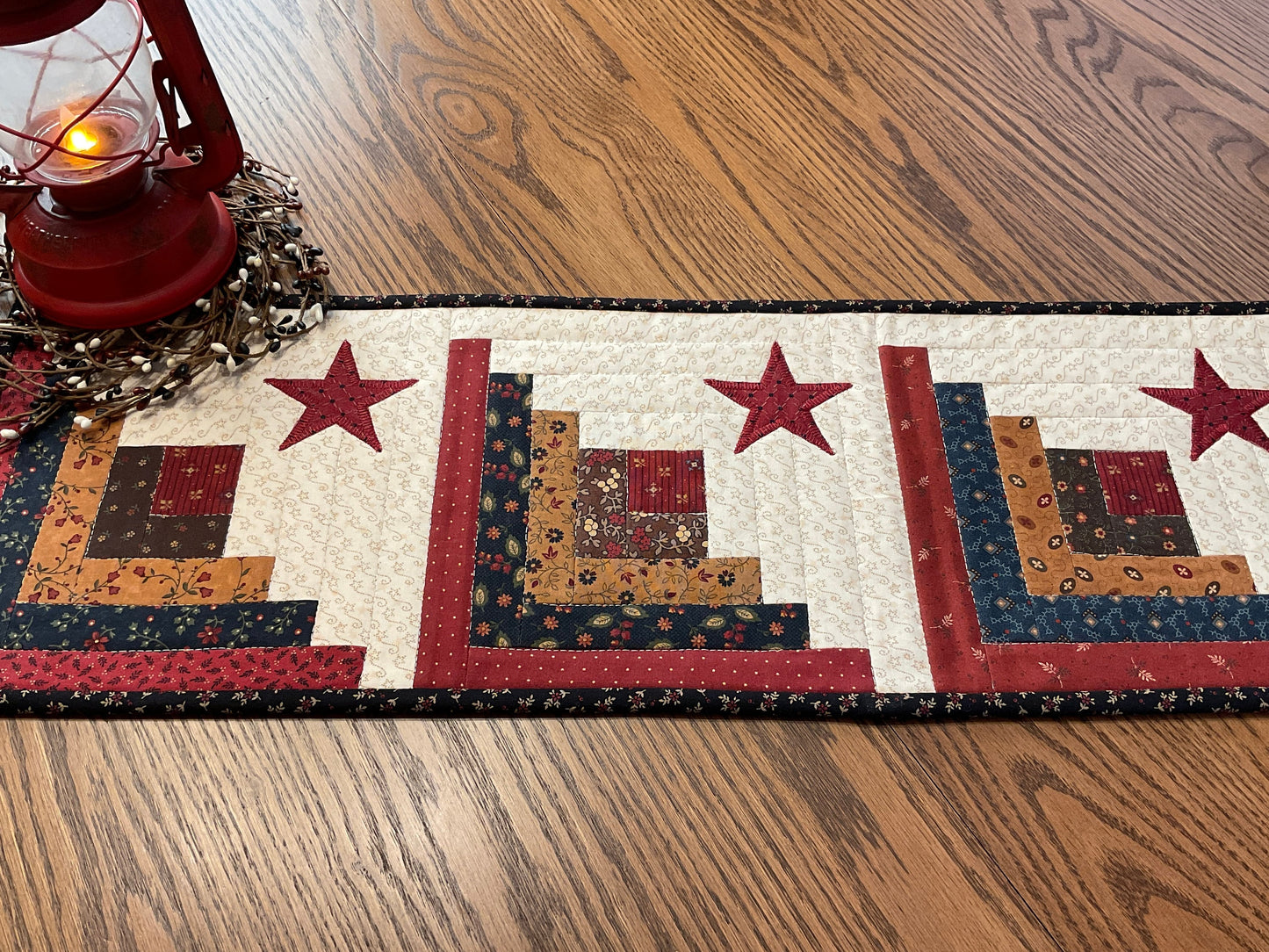 Primitive Farmhouse Log Cabin Table Runner Item #1865