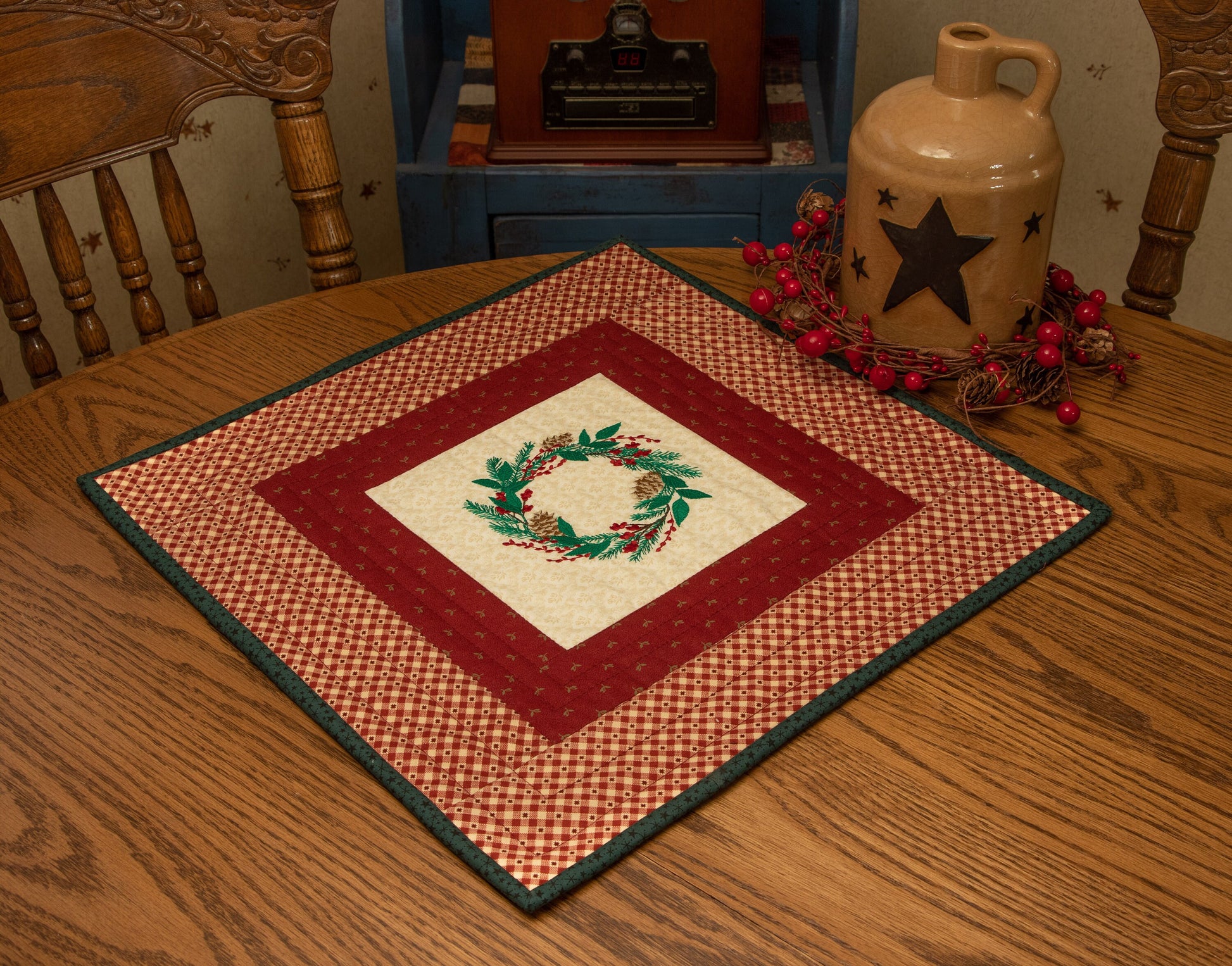 Christmas Primitive Farmhouse Embroidered Table Topper Item #1752