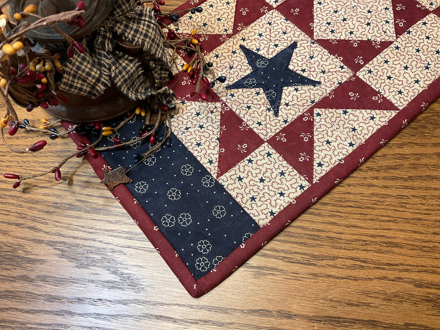 Primitive Farmhouse Americana Patriotic Table Runner Item #1896