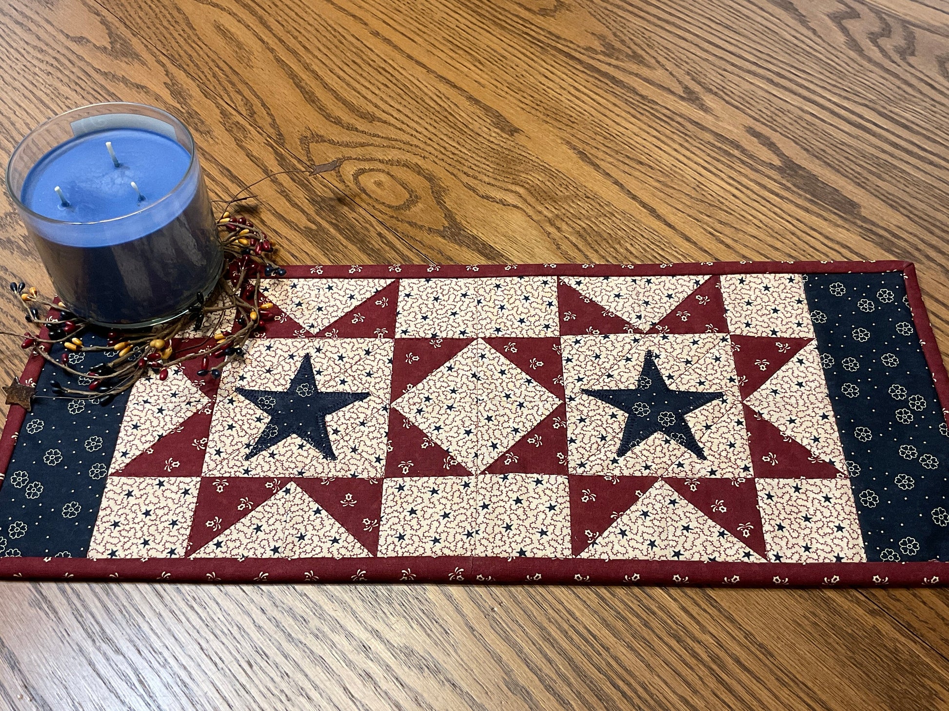 Primitive Farmhouse Americana Patriotic Table Runner Item #1896