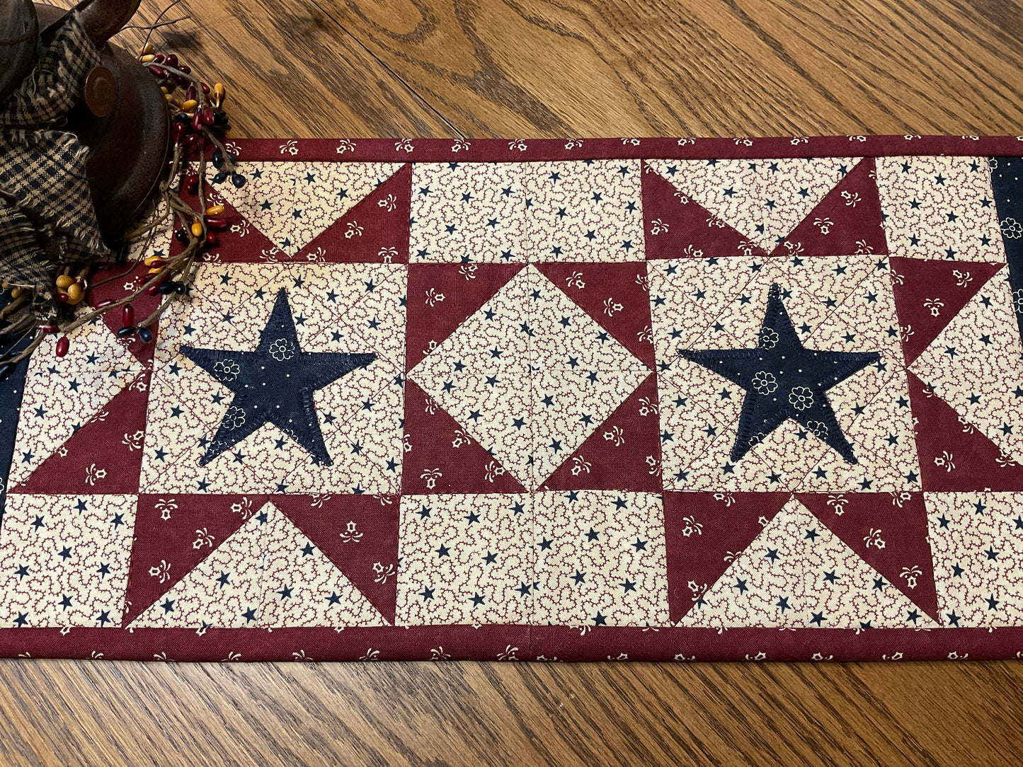 Primitive Farmhouse Americana Patriotic Table Runner Item #1896