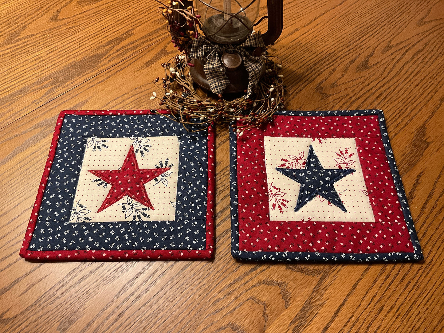 Primitive Farmhouse Americana Star Potholders Item #1903