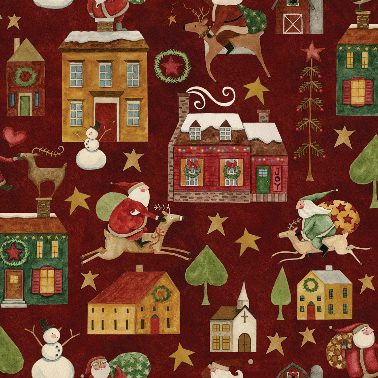 Up on the Housetop by Teresa Kogut Main Cranberry Christmas # C14730R-CRANBERRY