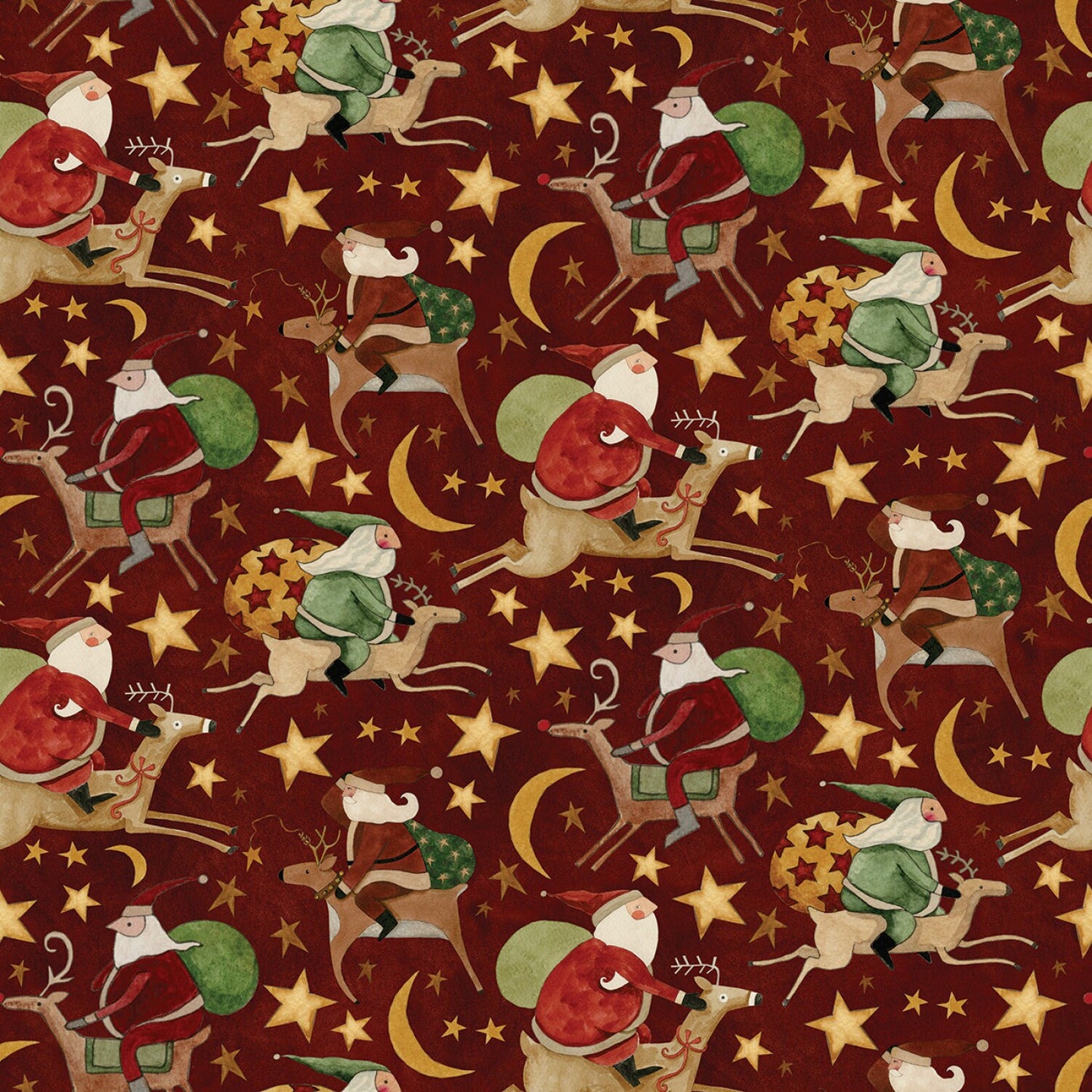 Up on the Housetop by Teresa Kogut Santa Rides Cranberry Christmas # C14732R-CRANBERRY