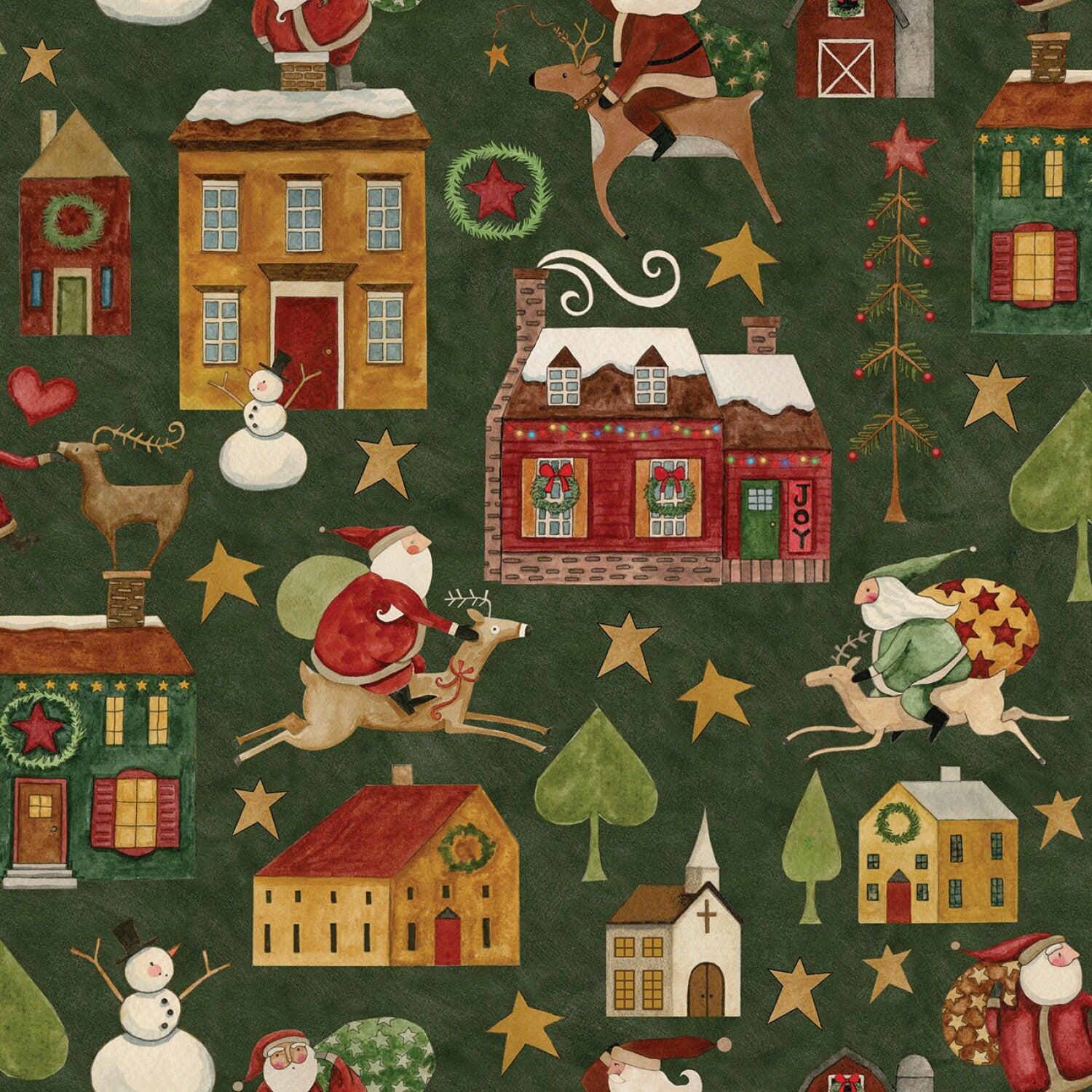 Up on the Housetop by Teresa Kogut Main Green Christmas # C14730R-GREEN