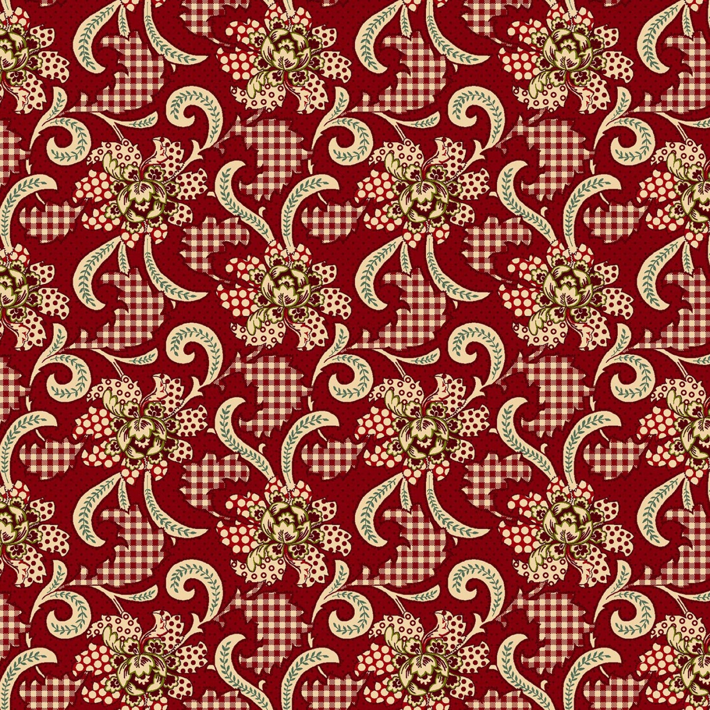 Garnets & Gingham by Kim Diehl Garnet Stylized Patterned Floral # 1347-88