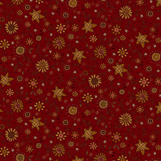 Oak & Maple by Janet Nesbitt Red Stars Flowers Toss # 3292-88