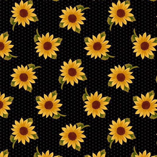 Grasslands by Laura Berringer Black Sunflowers FLANNEL  # R3822-BLACK