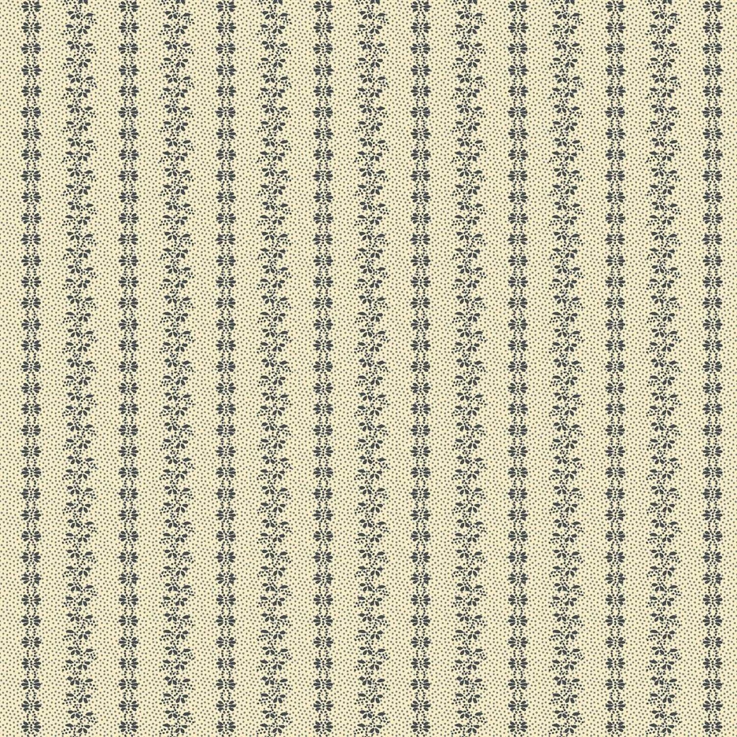 Prairie Dry Goods by Pam Buda Blue Gray Floral Stripe # R1761-BLUEGRAY