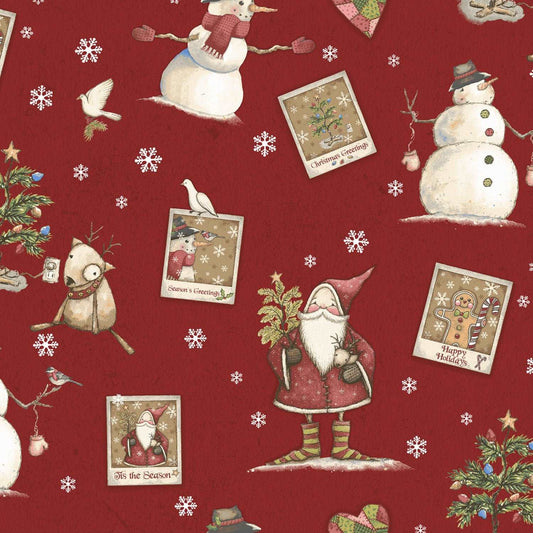 Postcard Christmas by Davis Studio Dark Red Holiday Toile # Y3511-83