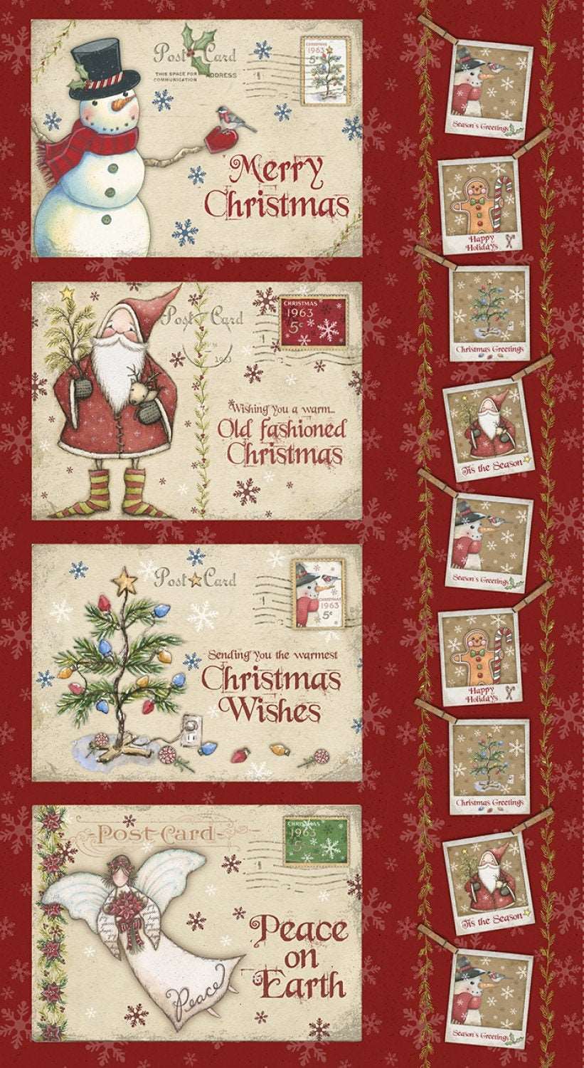 Dark Red Postcard Christmas 24in Digital Placemat Panel # Y3510-83