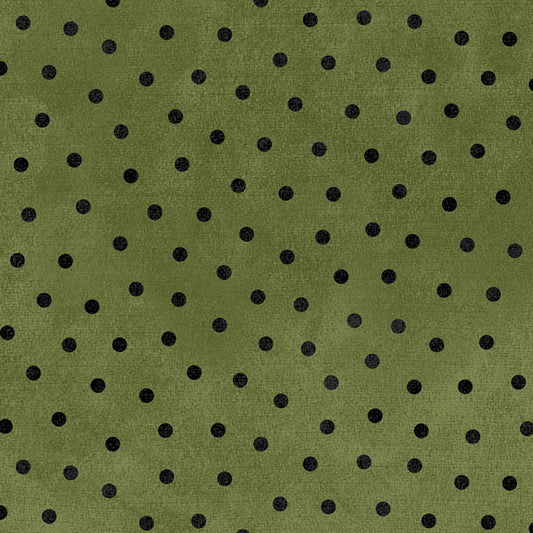 Woolies Flannel By Bonnie Sullivan From Maywood Studios, Black Dots On Green