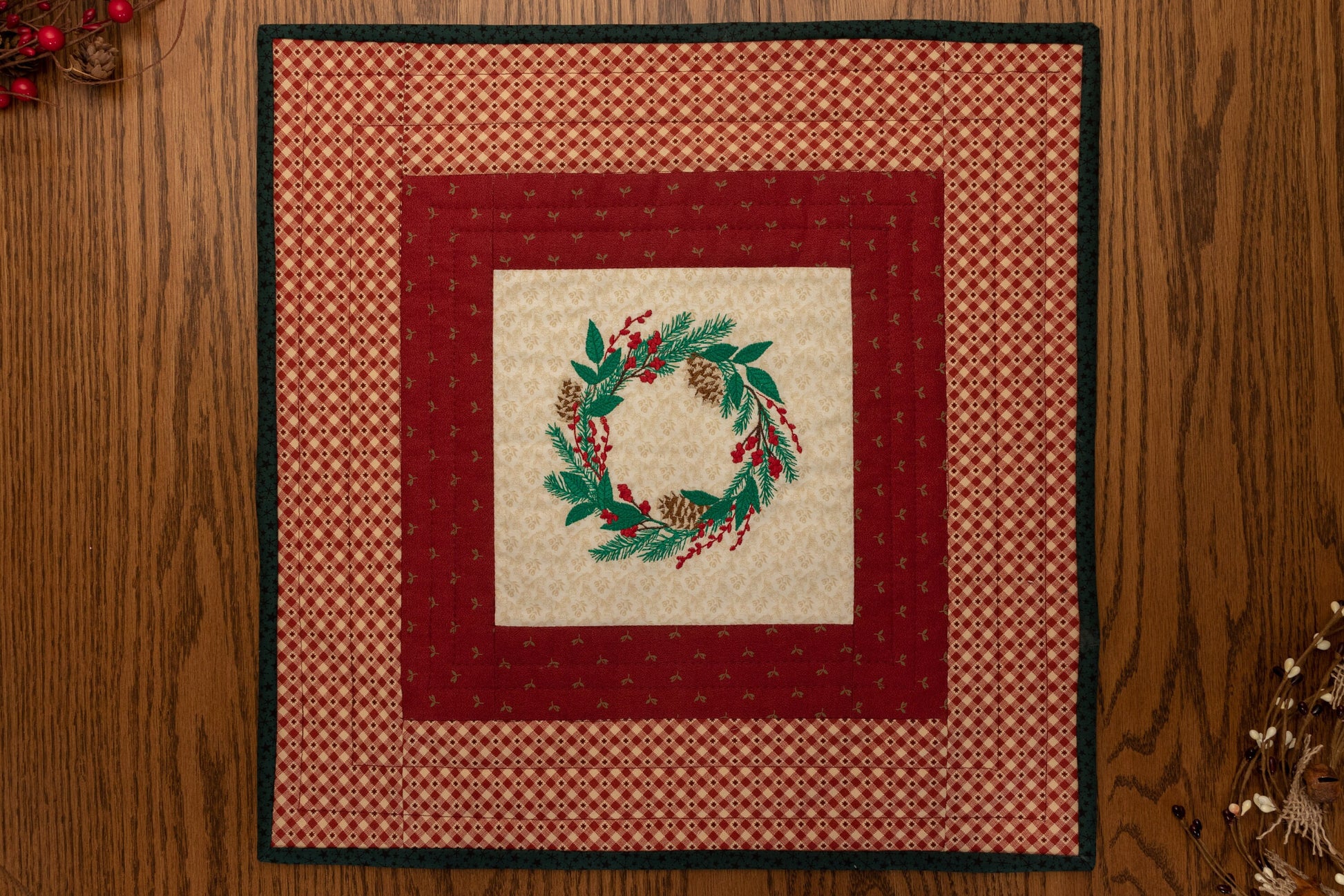 Christmas Primitive Farmhouse Embroidered Table Topper Item #1752