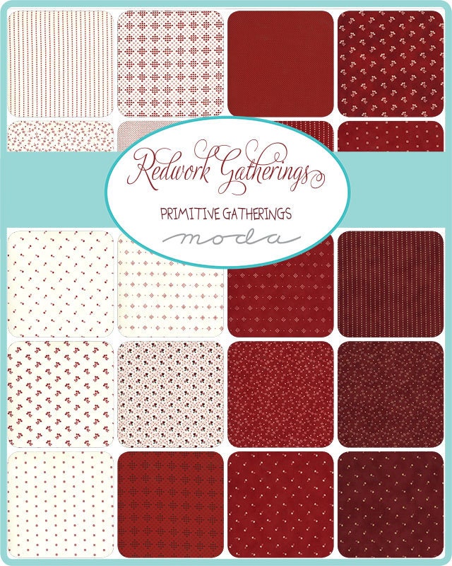 Redwork Gatherings Charm Pack 49110PP Moda Precuts