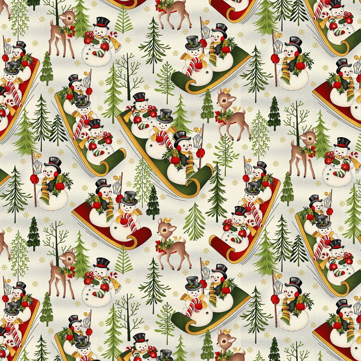 Winter Joy by Hannah West Cream Snowmen's Down Hill Sledding # 2854-33