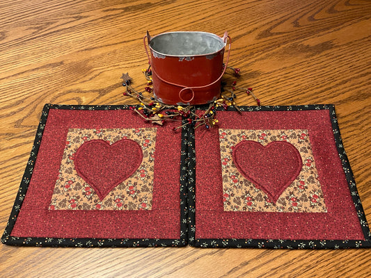 Primitive Farmhouse Valentine Potholders Item #1827