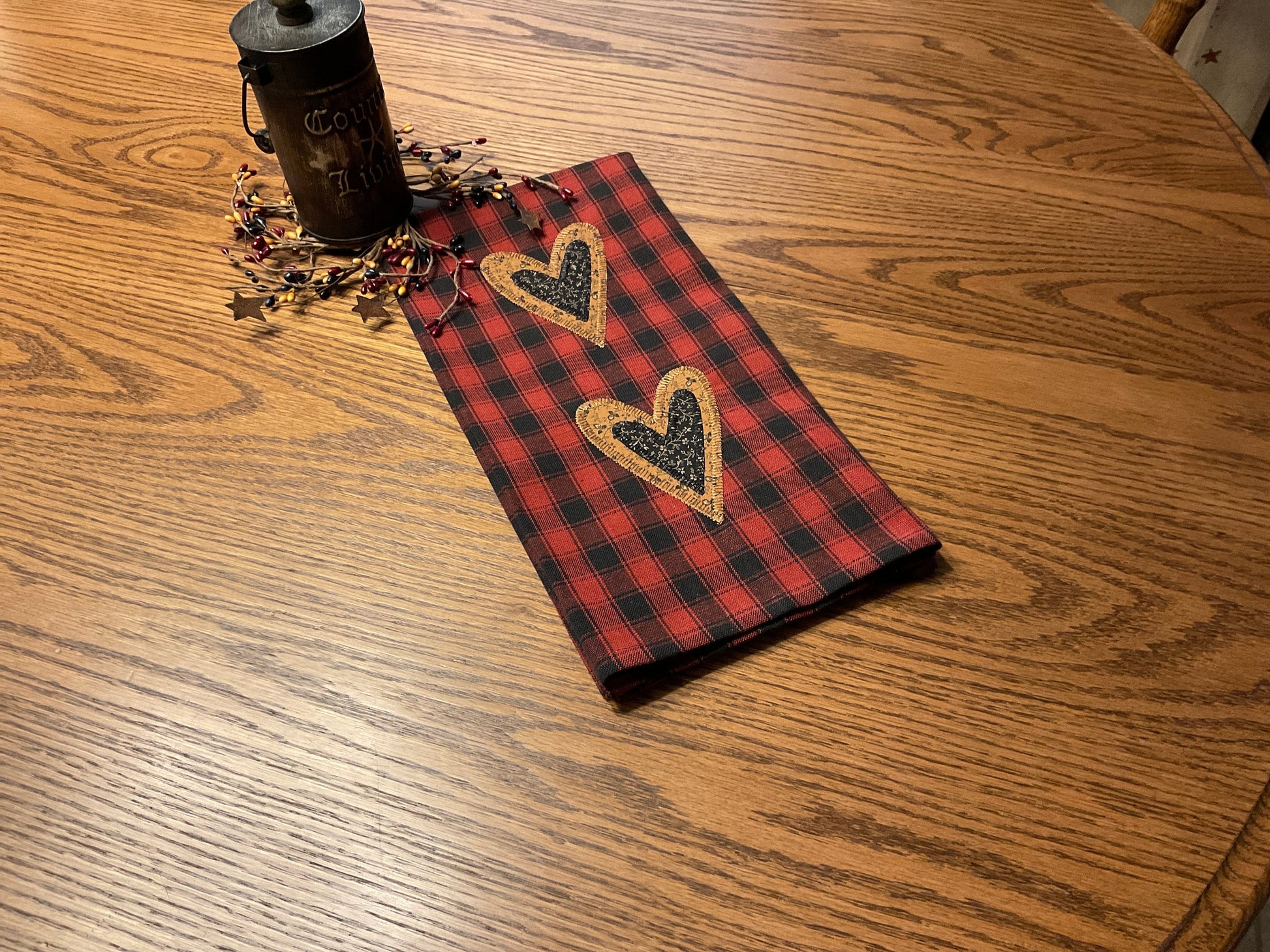 Primitive Farmhouse Valentine Heart Towel Item #1614