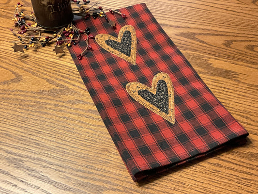 Primitive Farmhouse Valentine Heart Towel Item #1614