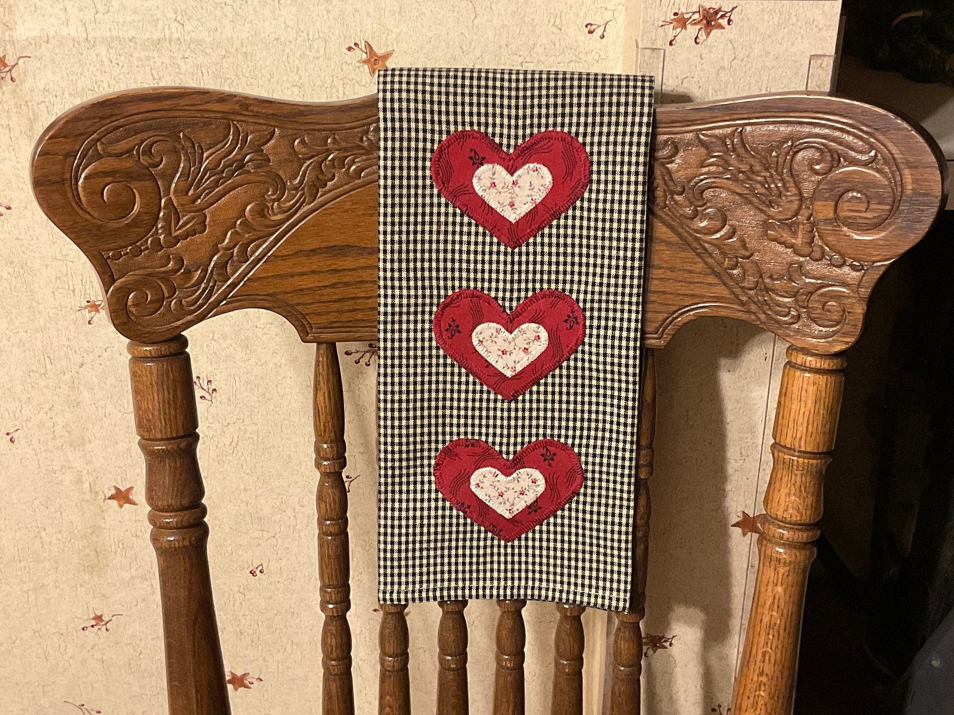 Valentine Primitive Farmhouse Valentine Hearts Towel #1838