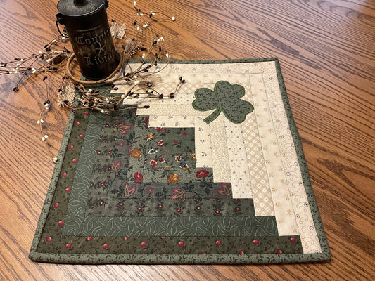 Primitive Farmhouse Log Cabin St.Patrick’s Table Topper Item #1631