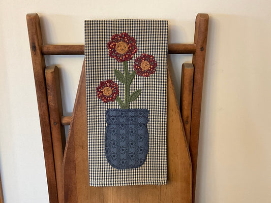 Primitive Farmhouse Spring Flowers Towel Item #1661