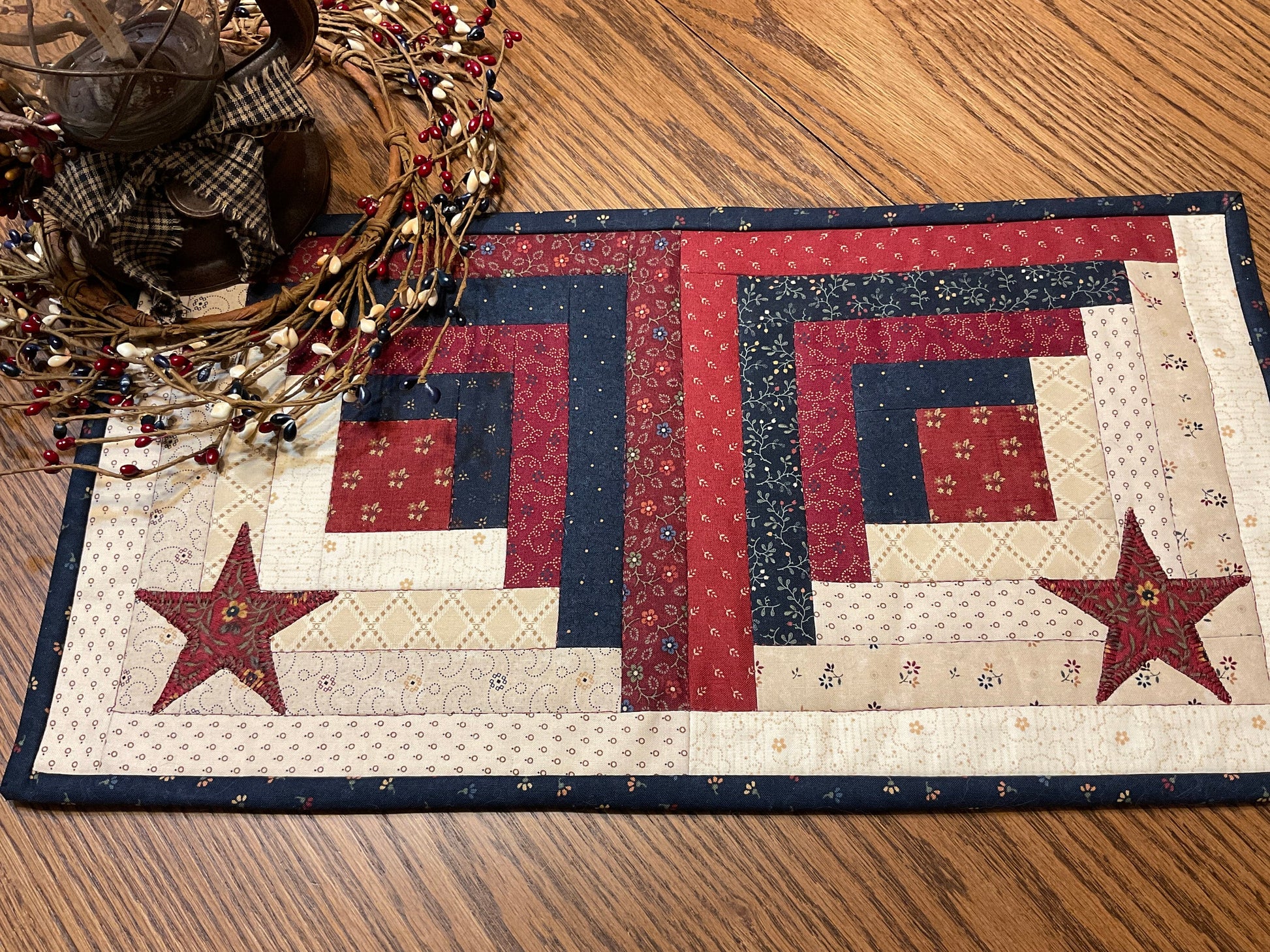 Primitive Farmhouse Log Cabin Table Runner Item #1680