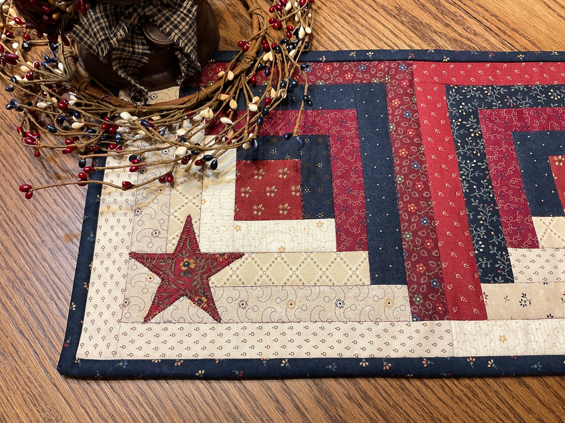 Primitive Farmhouse Log Cabin Table Runner Item #1680