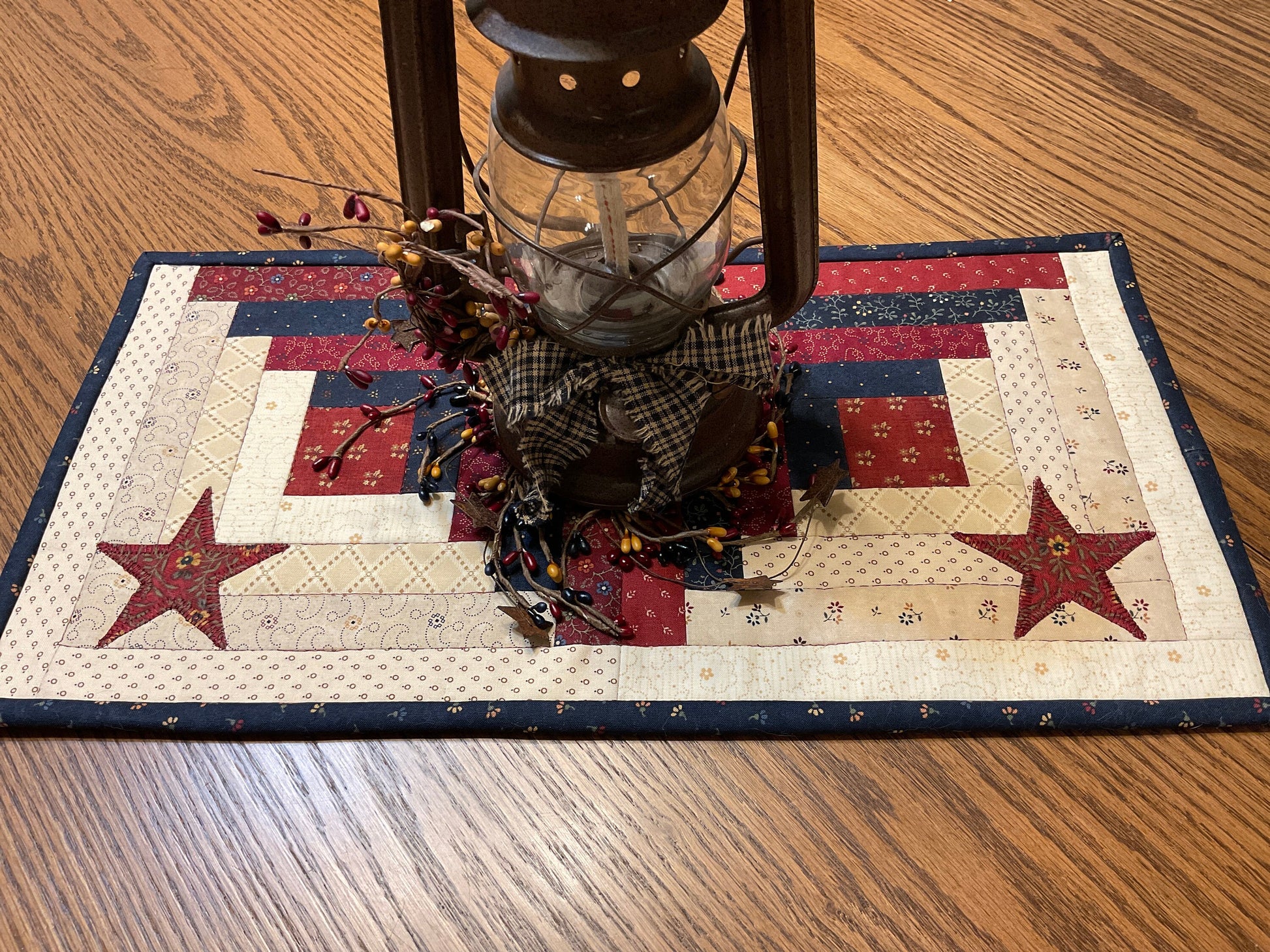 Primitive Farmhouse Log Cabin Table Runner Item #1680