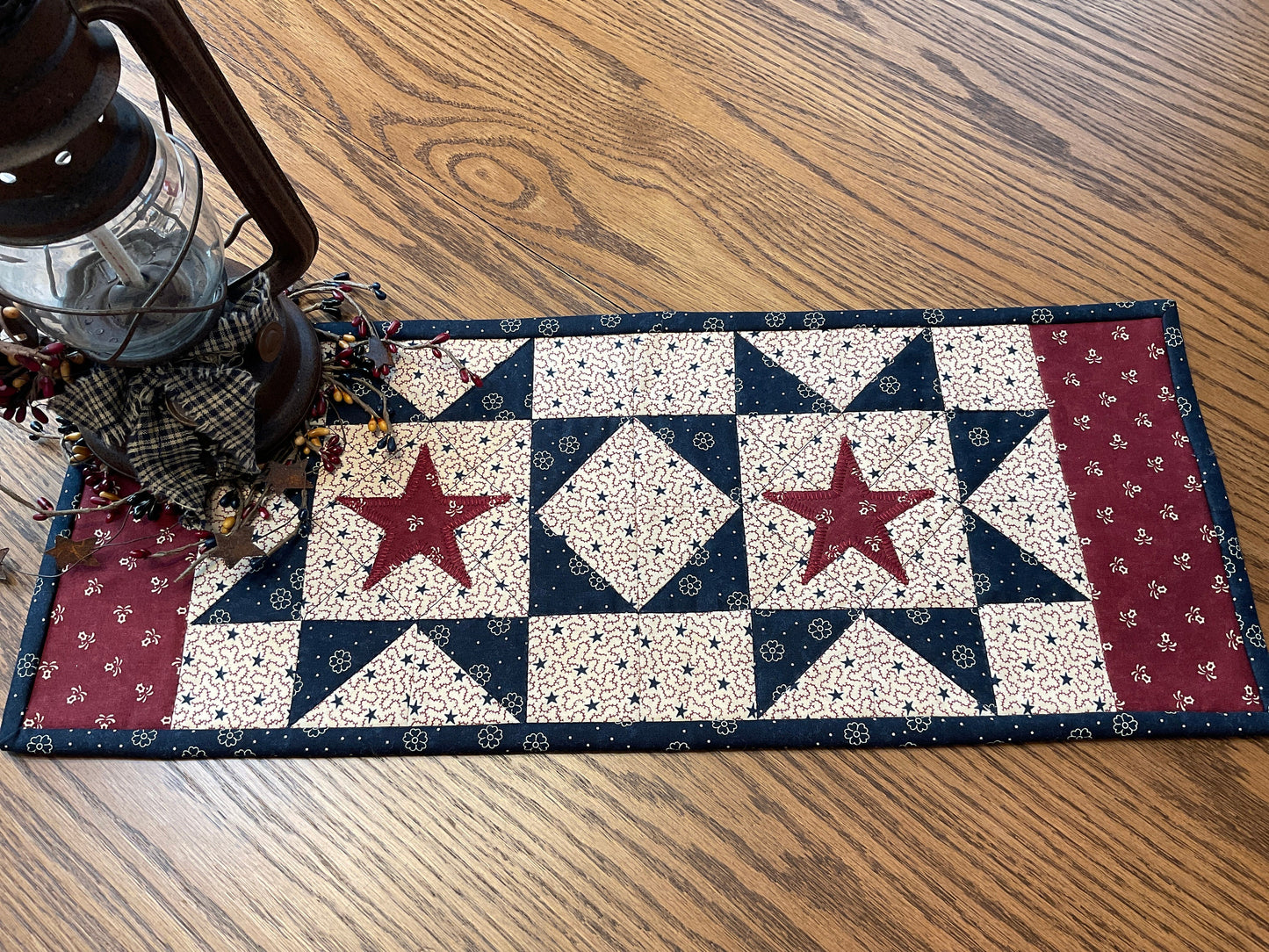 Primitive Farmhouse Americana Patriotic Table Runner Item #1673