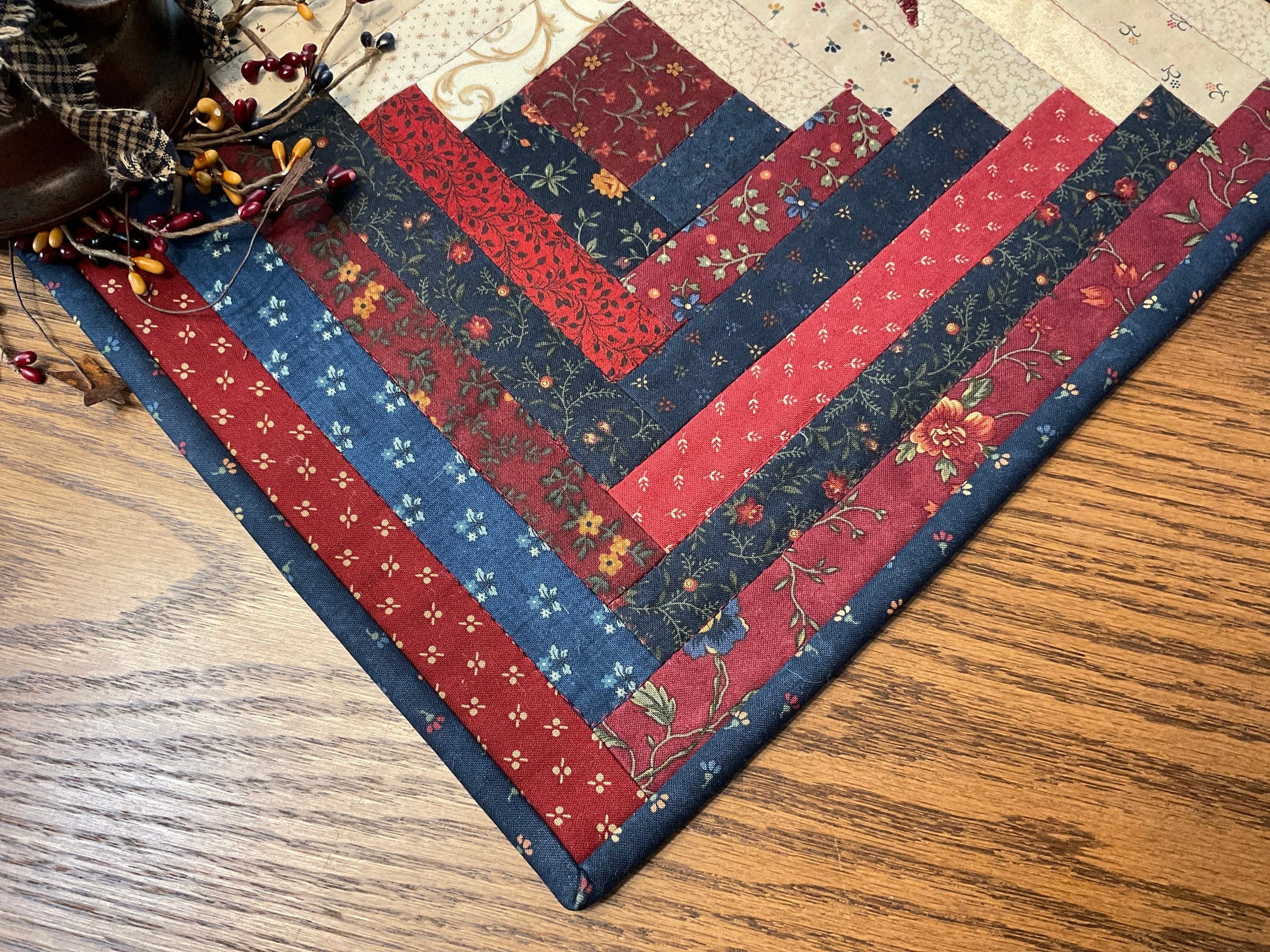 Primitive Farmhouse  Patriotic Log Cabin Table Topper Item #1697