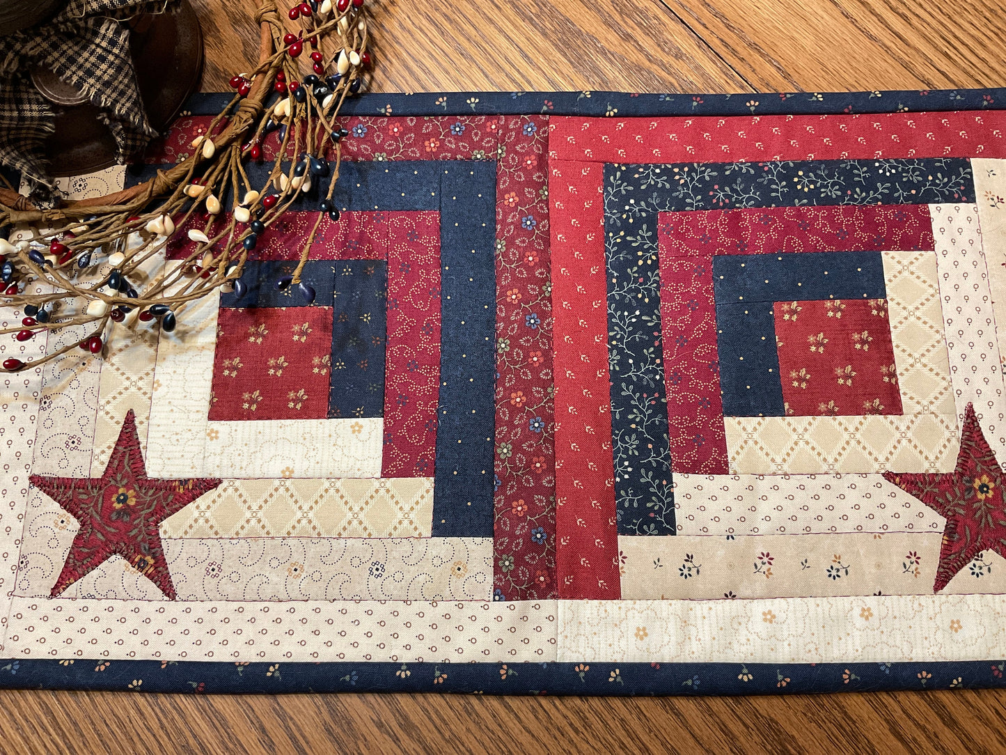 Primitive Farmhouse Log Cabin Table Runner Item #1680