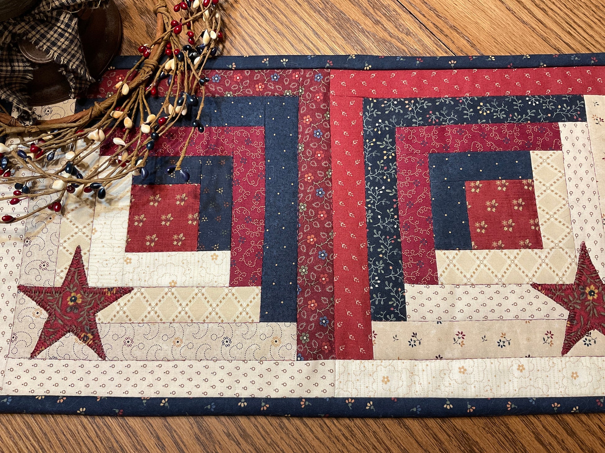 Primitive Farmhouse Log Cabin Table Runner Item #1680