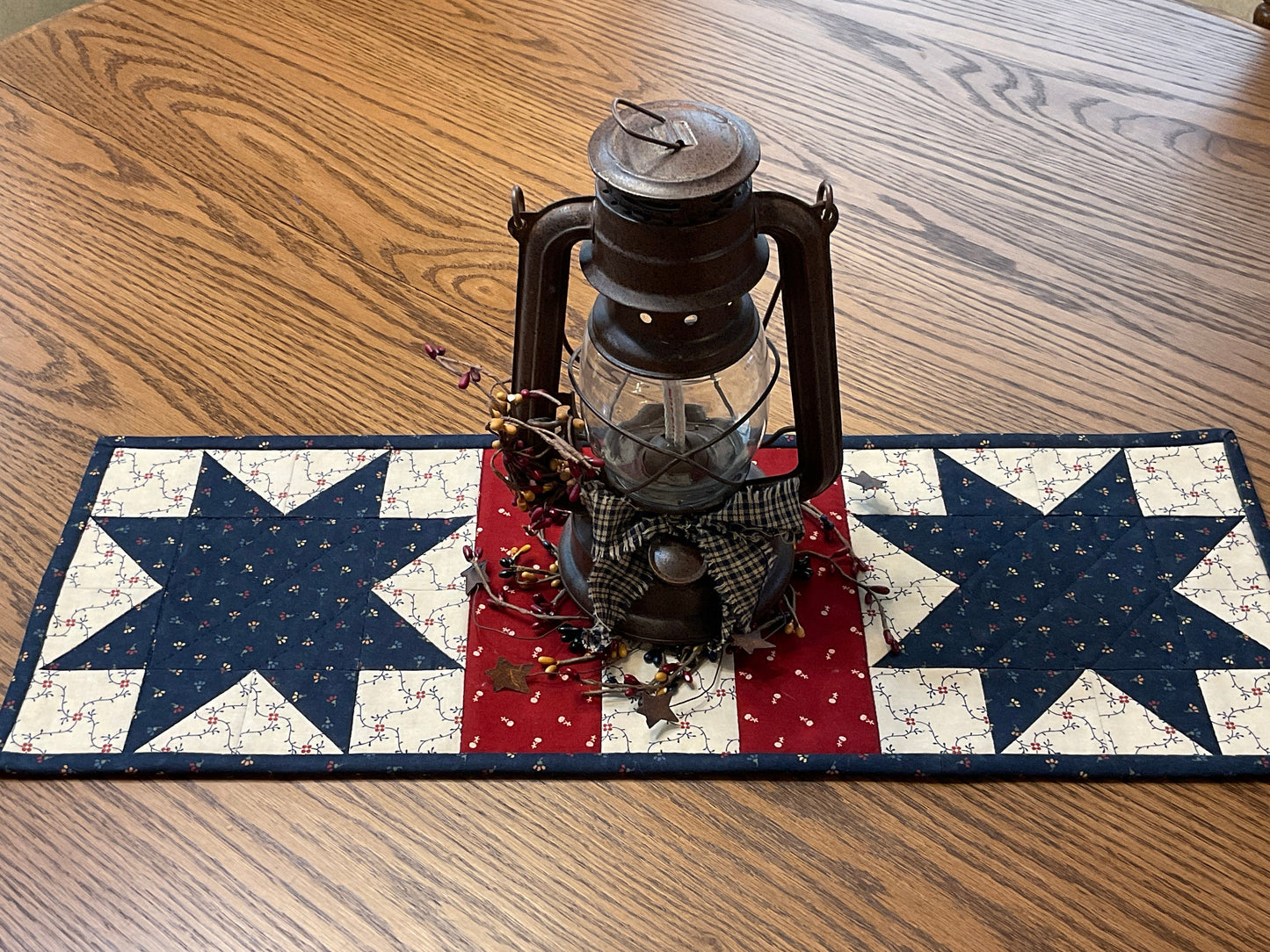 Primitive Farmhouse Americana Patriotic Table Runner Item #1733