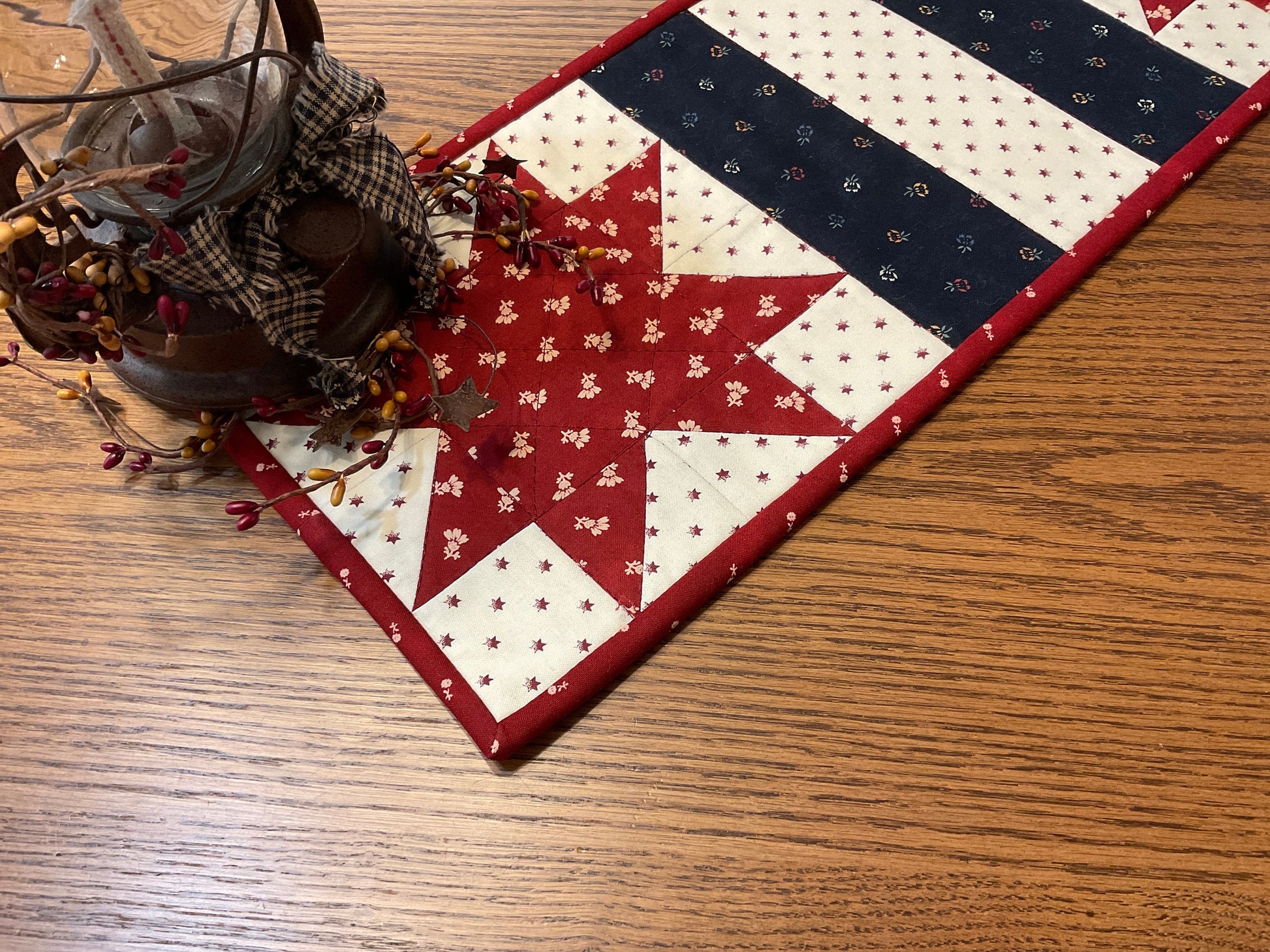 Primitive Farmhouse Americana Patriotic Table Runner Item #1719