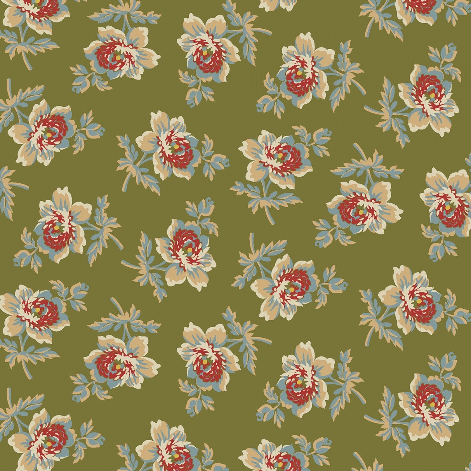 Golden Era by Paula Barnes Green Cabbage Rose # R220641-GREEN