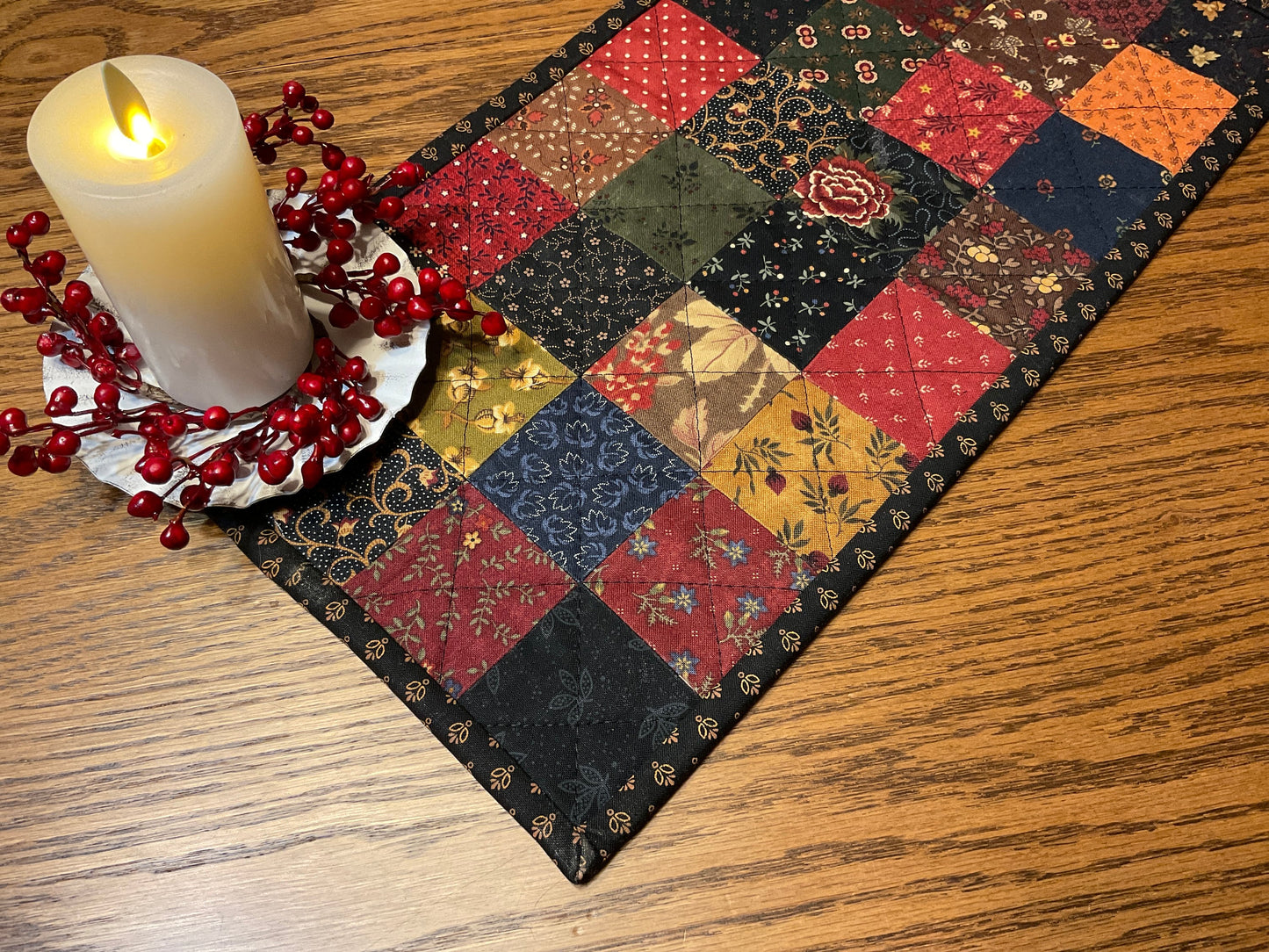 Primitive Farmhouse Scrappy Table Runner Item #1823