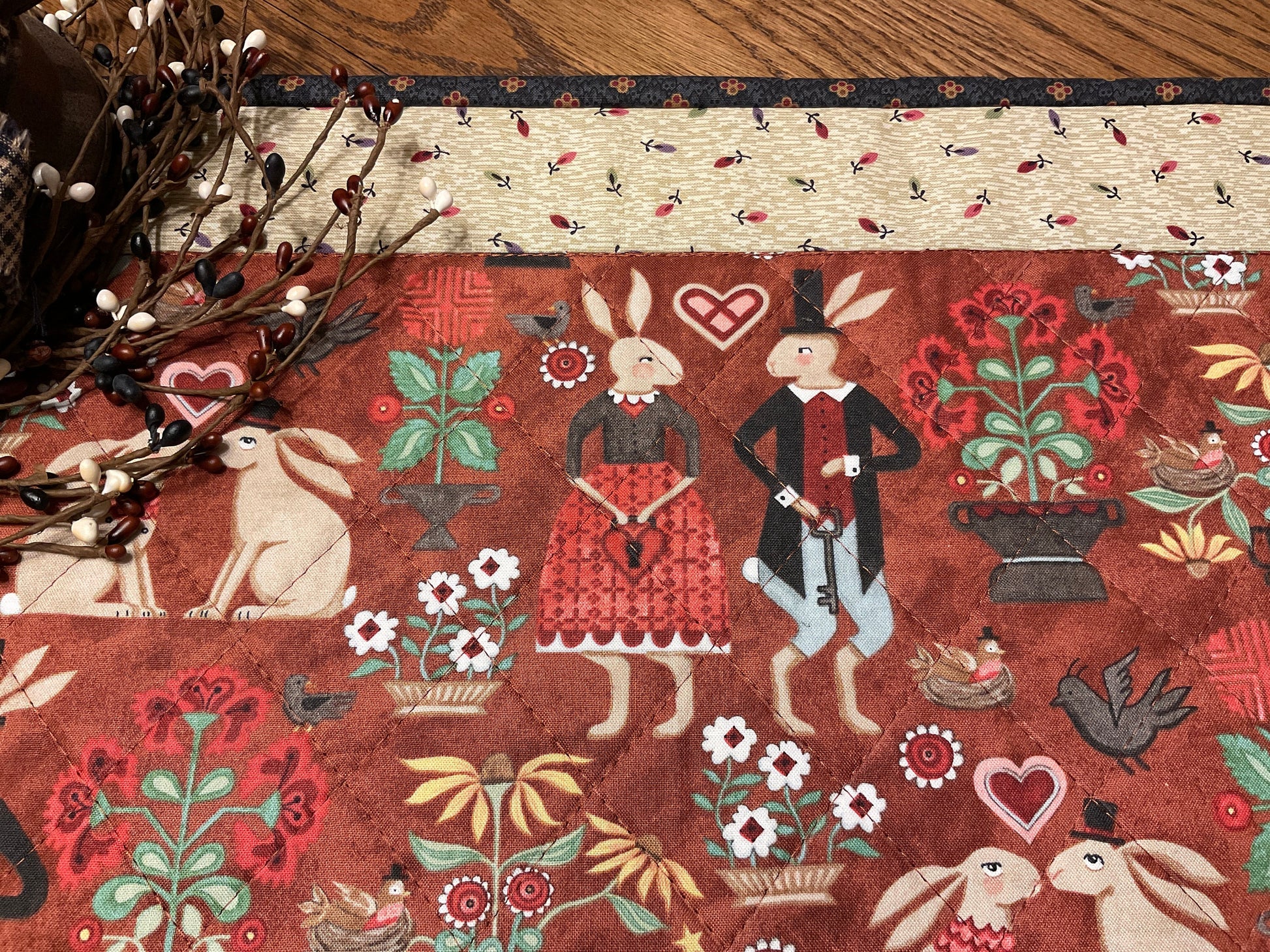 Easter Bunny Primitive Farmhouse Table Runner Item #1861