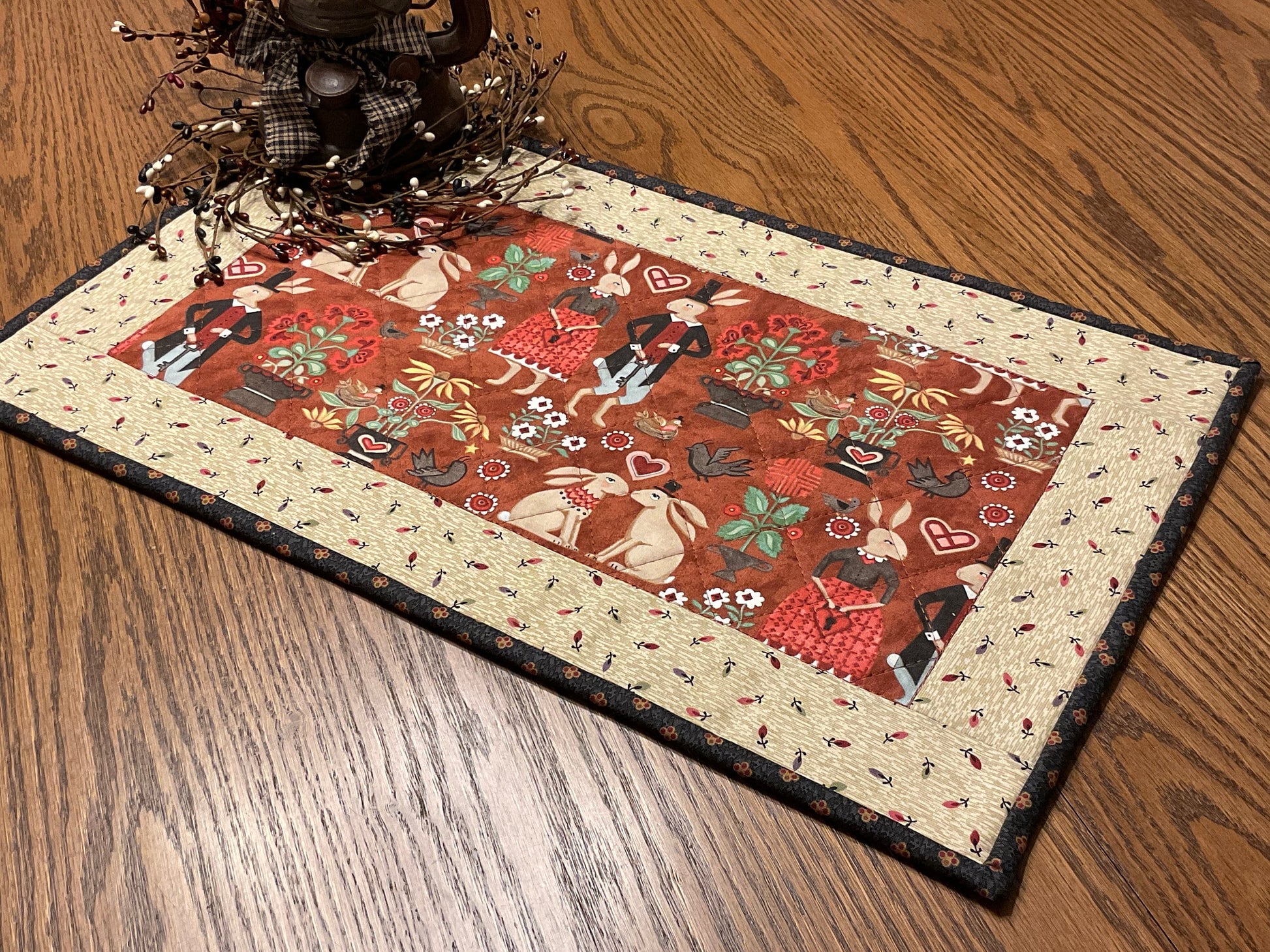Easter Bunny Primitive Farmhouse Table Runner Item #1861