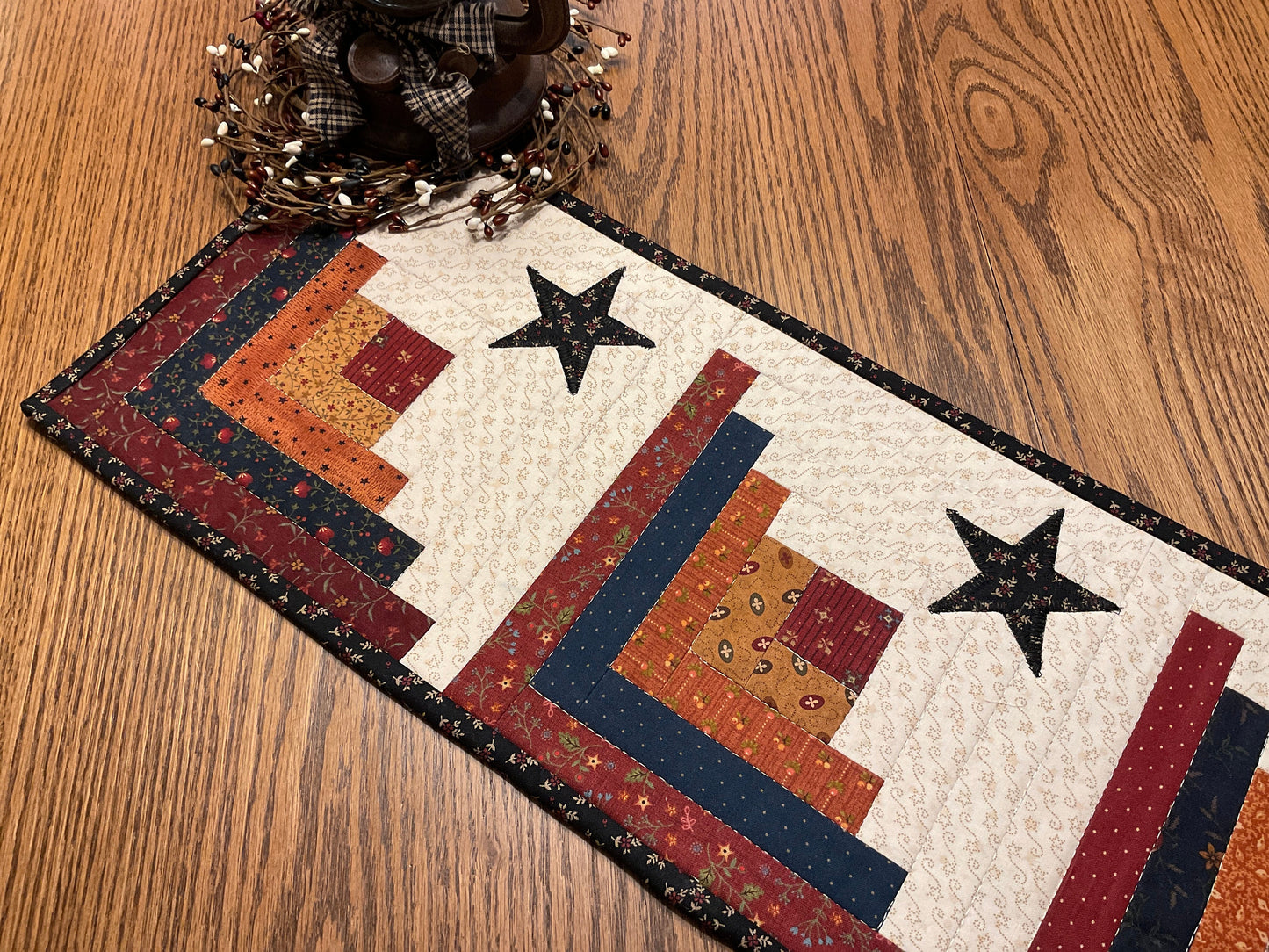 Primitive Farmhouse Log Cabin Table Runner Item #1851