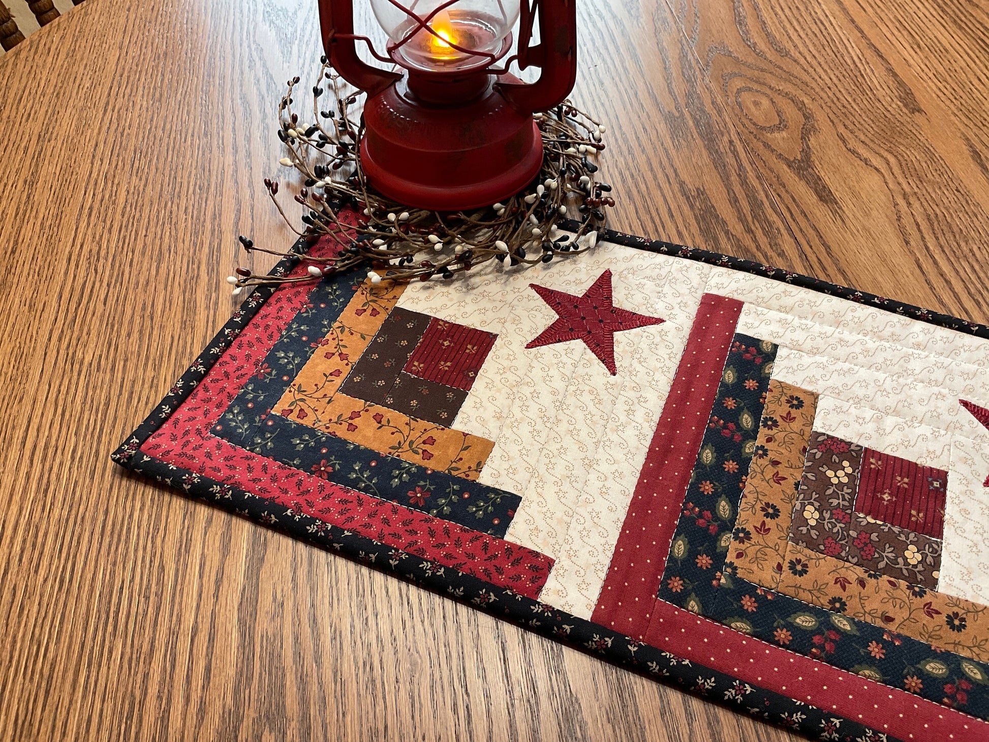 Primitive Farmhouse Log Cabin Table Runner Item #1865